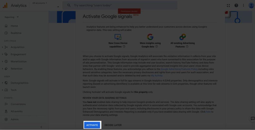 How to Activate Google Signals