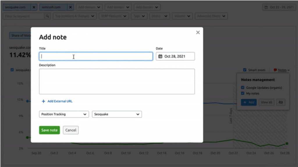 SEMrush Add Note Function