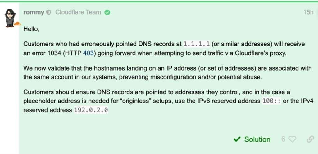 Cloudflare Error 1034 Solution